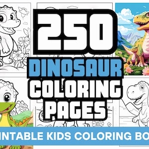 Dinosaur Coloring Pages Bundle - T-rex Sheets and Fun Clipart - Printable Kids Book & Coloring PDF - 250 Pages Instant Download