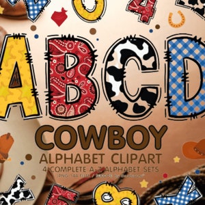 Letras do alfabeto de cowboy A-Z PNG - Fonte rústica ocidental, ideal para convites e artesanatos personalizados, ótima para presentes de aniversário de cowboy, oeste selvagem