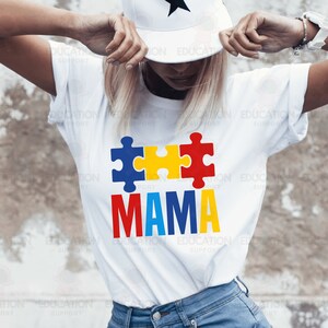 Camiseta Autism Mama Blessed - Camiseta Autism Awareness Mom, Fita Autism Mom PNG SVG: Design de apoio e amor
