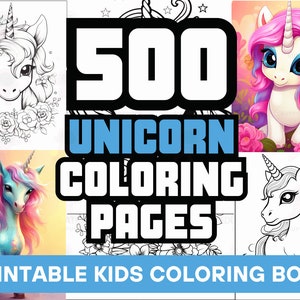 Unicorn Coloring Sheets - 500 Printable Cute Designs PNG for Creative Kids, Unicorn Clip Art, Ideal Birthday Gift