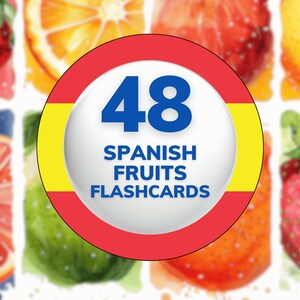 Spanish Fruits Flash Cards, Learn Spanish, 48 Memory Cards for Easy Vocabulary, Autism Resources, Great Learning Tool & Gift Idea