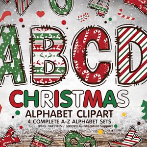 Christmas Alphabet Clipart Letters and Numbers Sublimation A-Z PNG | Printable Holiday Decor & Crafts | Digital Download