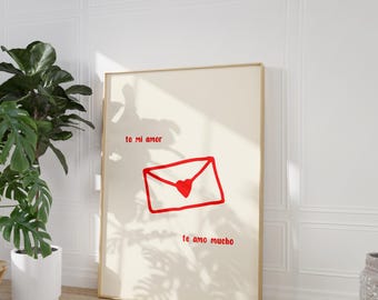 Röd konst kärleksbrevtryck kärleksaffisch typografitryck mitten av århundradet modern retro väggkonst stortryck digital nedladdning utskrivbar konstgåva