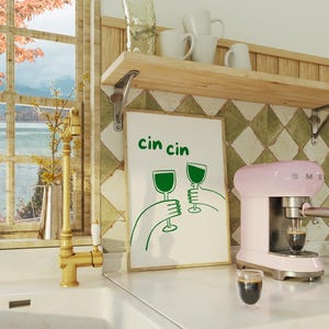 Trendy Cin Cin Print, Wine Cheers Print, Cocktail Print, Bar Cart Art Print, Maximalist Kitchen Print, Vintage Drink Poster, Retro Art