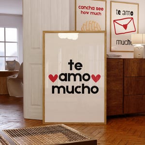 Te Amo Mucho Print Maximalist Art Print Love Poster Preppy Room Decor Eclectic Printable Spanish Phrase Girly Decor Gift Friend Red Art