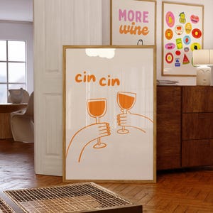 Trendy Cin Cin Print, Wine Cheers Print, Cocktail Print, Bar Cart Art Print, Minimalist Kitchen Print, Vintage Drink Poster, Retro Art