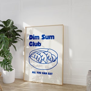 Dim Sum Club Blue Print Food Art Retro Poster Dumplings Print Kitchen Wall Decor Girly Art Retro Food Asian Food Bar Cart Vintage Food Print