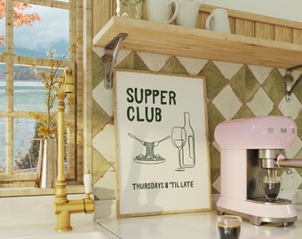Retro Supper Club Poster Food Art Kitchen Poster Green Wall Decor Digital Print Home Decor Printable Art Trendy Funky Girly Art Kitchen Wall