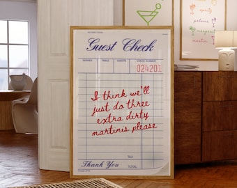 Guest Check Print Trendy Wall Art Prints Bar Cart Decor Retro Prints ...