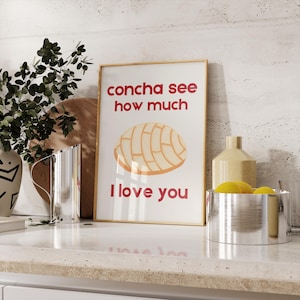 Concha Print Spanish Typography Modern Mexican Art Loteria Card Coffee Station Talavera Cuernito Concha Kitchen Print Printable Art Gift