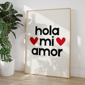 Hola Mi Amor Print Maximalist Art Print Love Poster Preppy Room Decor Eclectic Red Poster Printable Spanish Phrase Girly Decor Gift Friend