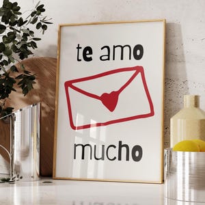 Te Amo Mucho Print Maximalist Art Print Love Letter Poster Typography Print Printable Art Spanish Phrase Girly Decor Gift Friend Red Art
