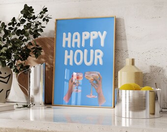 Happy Hour Imprimir Cheers Bar Cart Wall Art Lindo Bebidas Cartel Estética Bar Carro Decoración Dormitorio Decoración Maximalista Arte Imprimible Descarga Digital