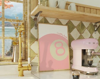 Impressão de bola de bilhar vintage 8 Estou com sorte Retro Trendy Cool Bar Cart Poster Arte de parede Rosa Estética Arte para impressão Download digital