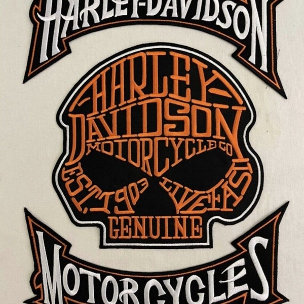 Harley Davidson New Style patch orange color set of 3 Pcs Iron on vest patch Iron/ motor bike jacket