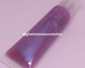 Holographic Glitter Lip Gloss - Purple & Pink Tint, Blue Shimmer, Cotton Candy scent