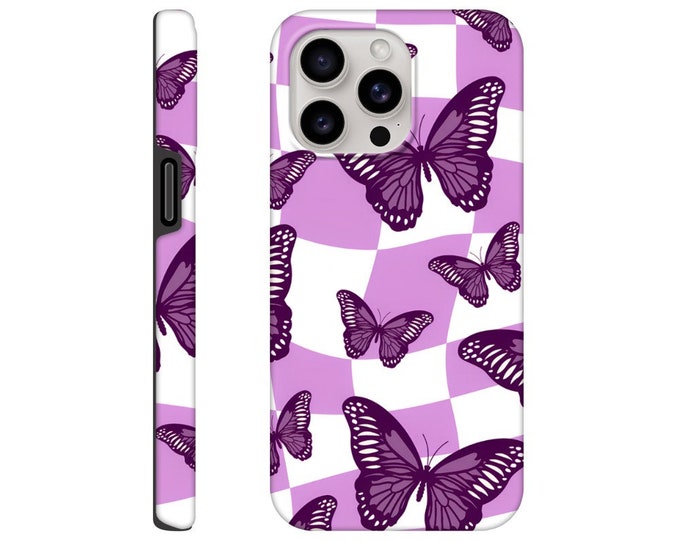 Flutter Wave- Purple Butterfly Checkerboard iPhone Case