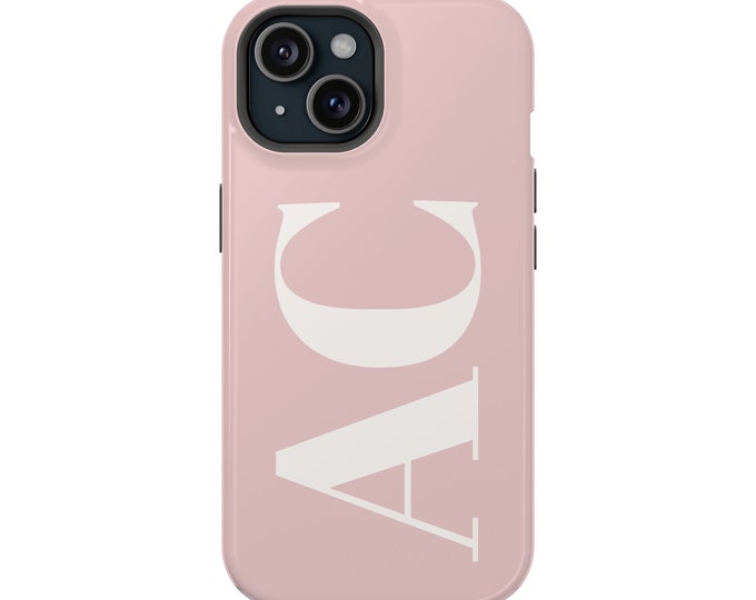 Blush & Cream Monogram Personalized Case For iPhone 15, 14 Pro Max, Custom Phone Case For Samsung Galaxy S23, S22 Ultra, Pixel 7, MagSafe