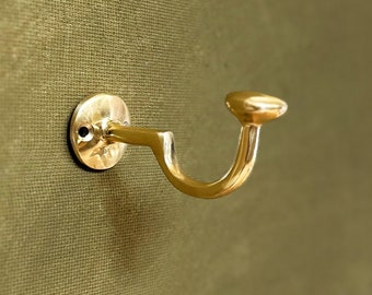 Unlacquered Brass Hook, Antique Mounted Brass Hook for Bathroom and clothing, Coat Brass Hanger