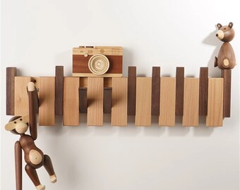 Wall-mounted clothes hook, entrance hall, piano key clothes hook, no-punch clothes hook, wooden simple coat rack