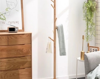 Solid wood clothes rack floor-standing bedroom coat rack simple modern living room simple vertical household clothes rack