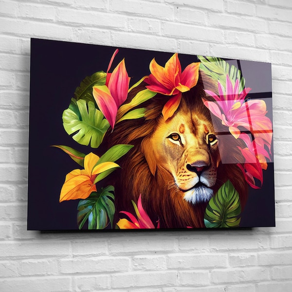 Blooming lord of the savanna, Large Glass Wall Art, Printing Animal, Wall Hangings, Print Your Own Image, Tempered Glass UV Printing