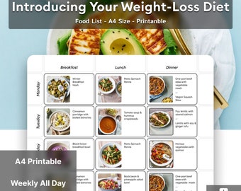 Introducing Your Weight Loss Diet Instant Digital Download A4 Printable PDF Calorie Meal Plan Healthy Meal Plan Diet Meal Plan Powerfull