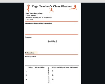 Plantilla imprimible de planificación de clases de yoga para profesores de yoga