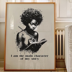 Black woman reading a book wall art,African American woman office art,Vintage black female prints,Proud African woman art,Strong black girl