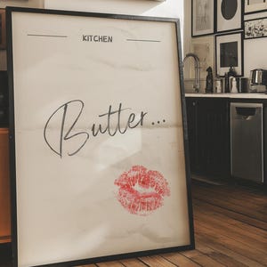Art mural beurre, décoration de cuisine vintage, affiche pour mémo manuscrite, impression de marque de baiser dans la cuisine, art numérique pour le coin petit-déjeuner, tentures murales de boulangerie