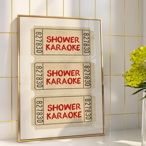 Duschkaraoke-Karte, Diese Dusche ist zum Singen, Trendiger Badezimmerdruck, Über dem Badplakat, Retro ästhetisches Badkunstwerk, lustiges WC
