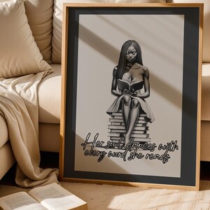 Black woman reading book wall art,African American woman office art,Vintage black female prints,African woman poster,Inspirational black art