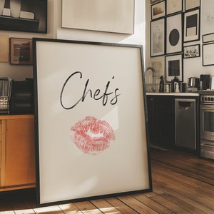 Impresión de beso de chef, impresión de cocina estilo años 70, obra de arte de cocina retro, felicitaciones del chef, póster de restaurante maximalista, cocinero, labios, chef