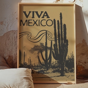 Mexiko Wandkunst, Mexiko Reiseplakat, Vintage mexikanisches Plakat, Retro Mexiko Drucke digitaler Download, Viva la Mexico Kunstdruck, Kaktus Wandkunst