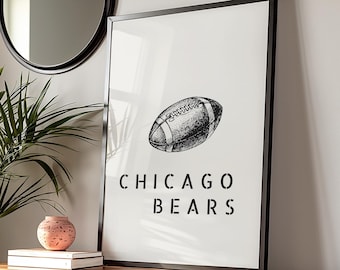 Chicago bears, Sports decor for boys room, Sports bar art, Chicago poster, Chicago football, Superbowl, American football ball, Helmet, NFL