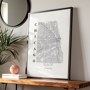 Impression de carte de Chicago, art mural de Chicago, impression de voyage minimaliste, impression de ville minimaliste, impression de Chicago Illinois, affiche de Chicago, maison, impression de carte