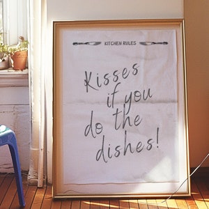 Bisous si vous faites la vaisselle, impression d'art de chef vintage, affiche de citation de cuisine rétro, impression de notes de cuisine vintage, décoration de cuisine tendance, embrassez le cuisinier