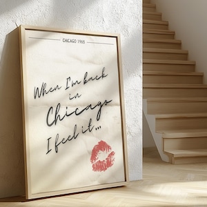 When I&#39;m back in Chicago I feel it,Meet me in Chicago, Retro Chicago wall art, Unique Chicago poster, Vintage Chicago art,Trendy Chicago art