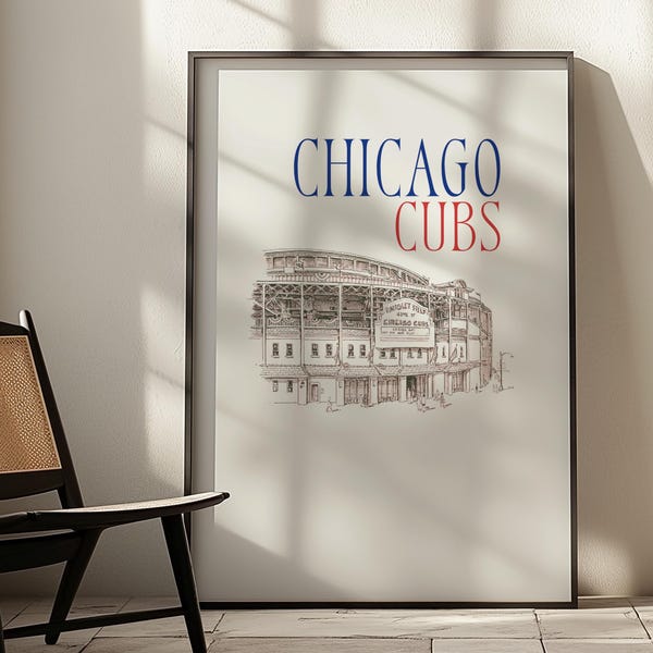 Wrigley Field Chicago Cubs poster: Minimalist sports MLB wall art (Digital Download)