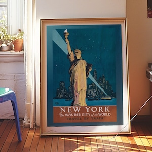 New York wall art,Retro vintage NYC poster,Trendy New York City art print, Statue of liberty, New York travel poster, NYC digital download