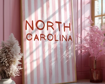 North Carolina wall art,Meet me in NC,Retro trendy N Carolina print,Vintage NC poster artwork,With love from North Carolina,NC typography
