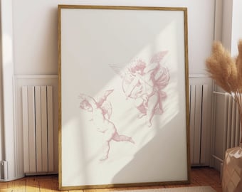 Cherubs art print, Coquette room decor, Soft girl aesthetic, Trending png, Cherub, Coquette, Angelic room decor, Angel numbers,Religious art