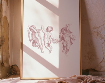 Cherubs art print, Coquette room decor, Soft girl aesthetic, Trending png, Cherub, Coquette, Angelic room decor, Angel numbers,Religious art