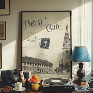 Vintage poster Boston, Meet me in Boston, Boston muurkunst, trendy Boston-kunst, With Love from Boston, kunstwerk stadsoriëntatiepunt, print Massachusetts