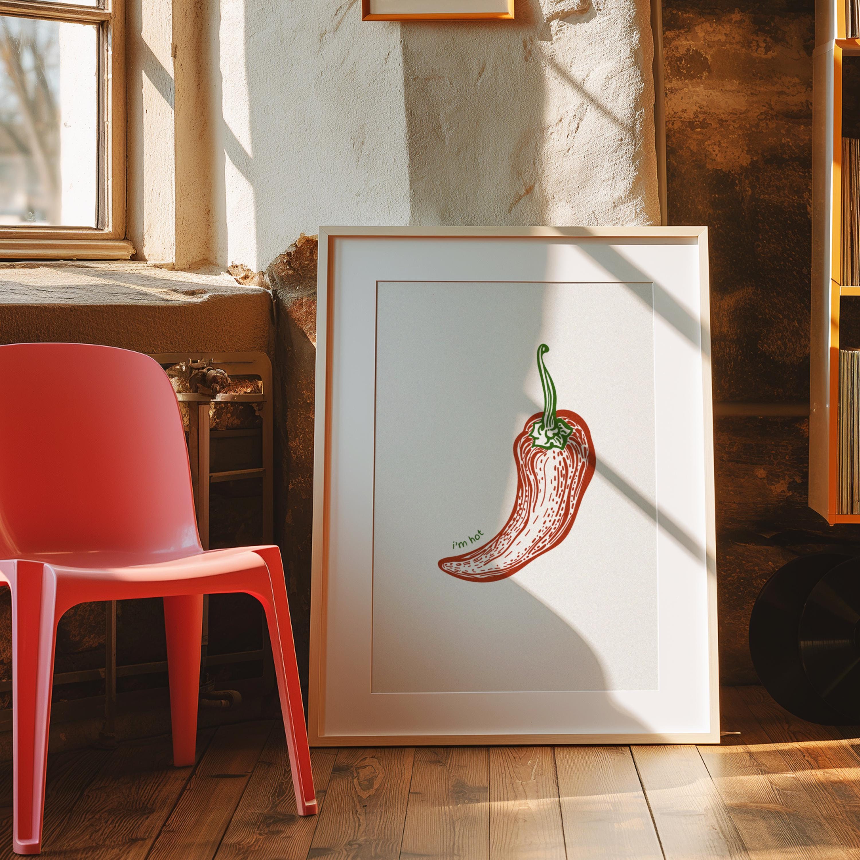 I'm hot wall art, Minimalist vegetable wall art, Modern kitchen art print, Spicy food lovers print, Self love artwork, Gift for her, Chilli