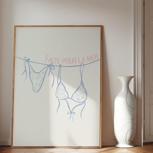 Hecho para el mar, Arte costero de moda, Arte mural playero, Estampado de bikini colgante, Estampado inspirado en el océano, Póster costero francés, Surf, Océano