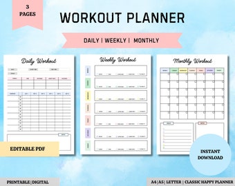 Digital Workout Planner | Printable Fitness Planner | Exercise Planner | Weight Loss Planner | Exercise Tracker | Wellness Tracker | PDF