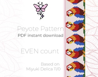 Macaw Parrot Peyote Bracelet Pattern | Miyuki Delica Seed Beads (PDF Pattern)