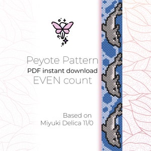 Könnte beinhalten: Ein digitaler Download-Muster für ein Peyote-Stich-Perlenarmband mit einem Delfin-Design. Das Muster basiert auf Miyuki Delica 11/0 Perlen und ist ein Muster mit gerader Anzahl.