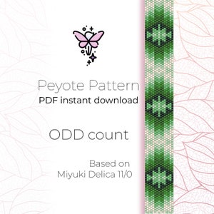 Green | Native Peyote Pattern | Odd Count | Peyote Bracelet Pattern PDF digital download based on Miyuki Delica Seed Beads 11/0